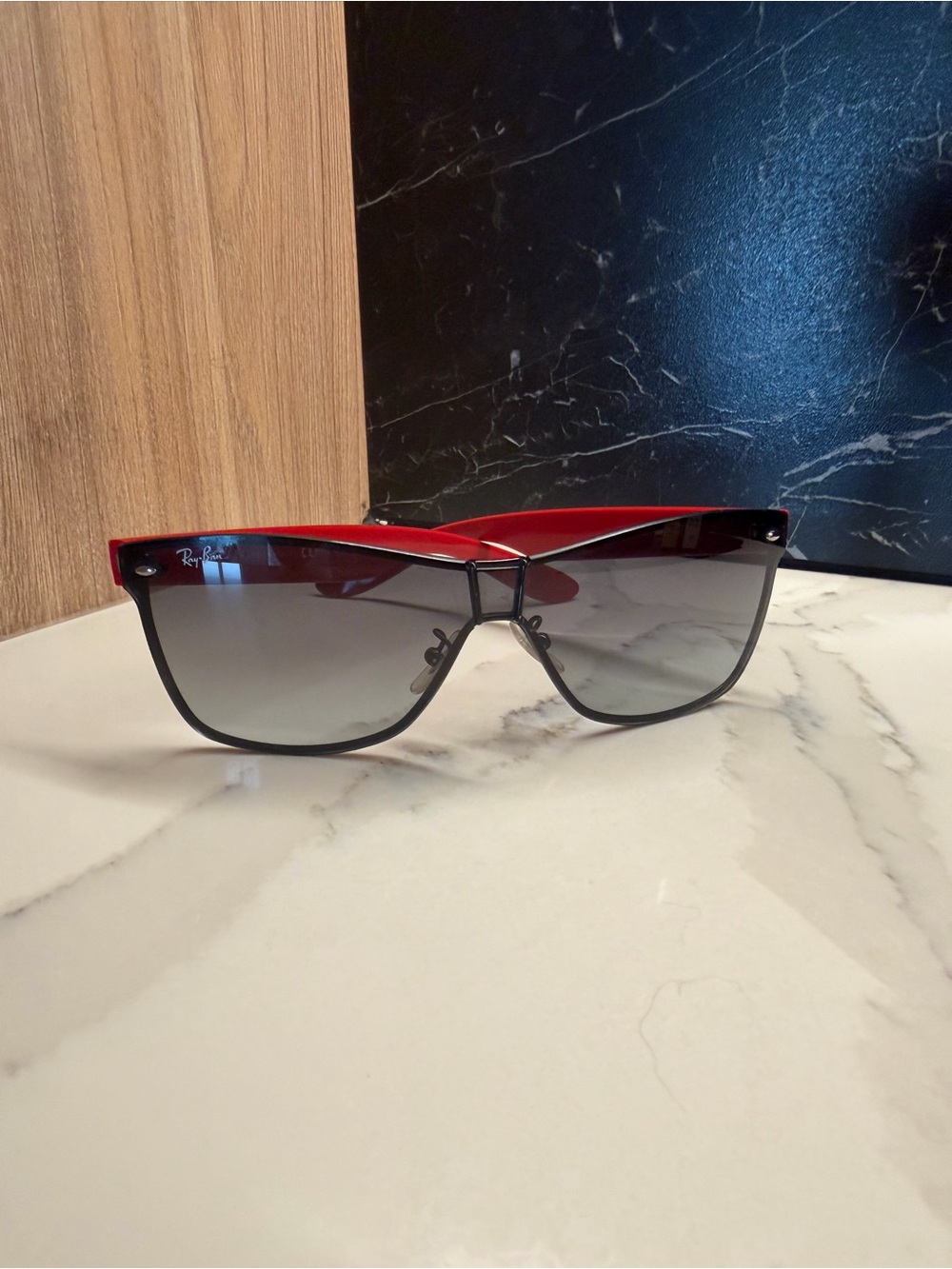 Ray-Ban Red and Black Gradient Shield Sunglasses